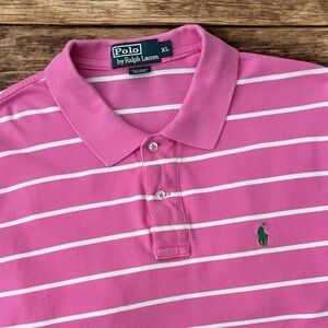 Polo Ralph Lauren Men's Cotton Polo Shirt Pink and White Stripes Size XL